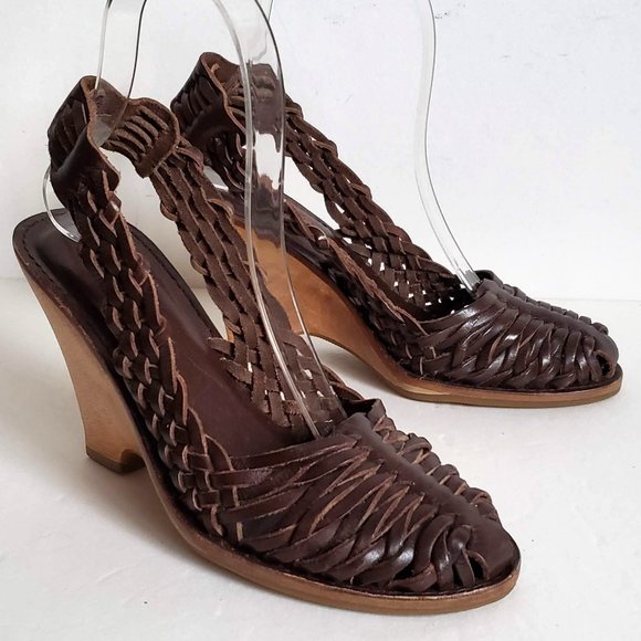 MICHAEL KORS fits 5.5 - 6 Woven Leather Slingback Wedge Huarache Sandals - Picture 2 of 14